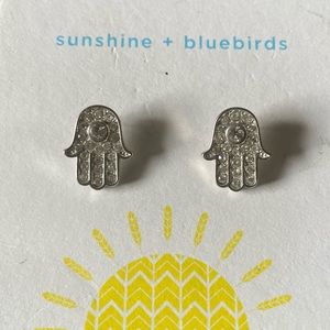 Sunshine and Bluebirds Hamsa Studded Earrings - Silver